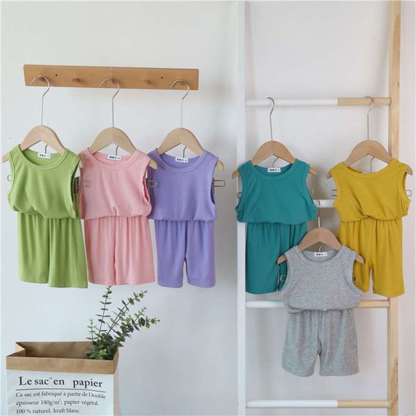 

svels children's summer vt cotton suit thin girls' underwear shorts boys' pajamas, Blue;red