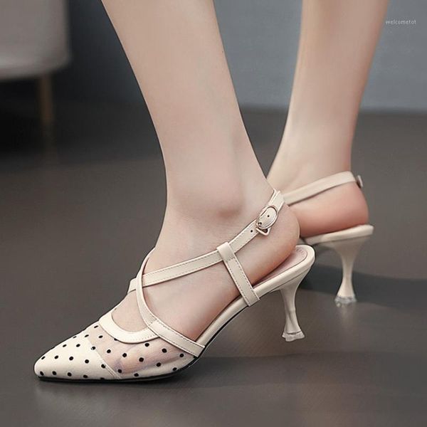 

designer shoes women sandals 2021 elegant high heels summer pointe high heels mesh breathable party pumps zapatos de mujer f-251, Black