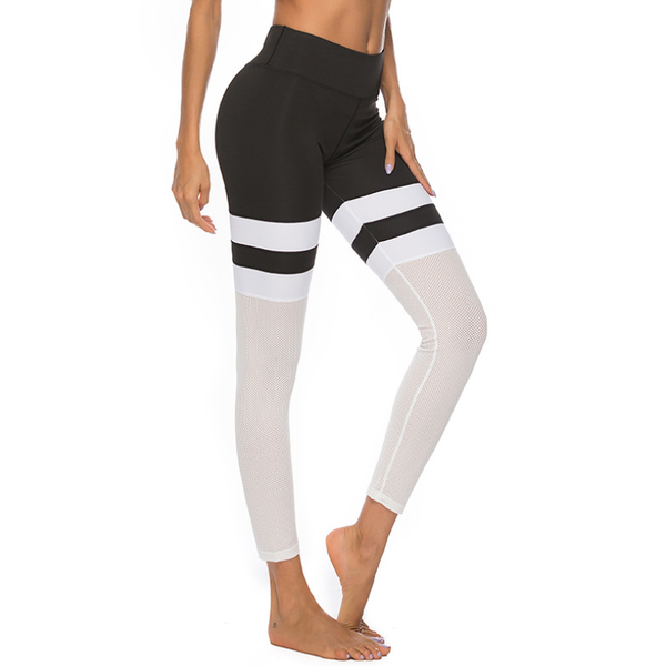 

yoga outfits spring and summer mesh stitching contrast color pants slim lggings women, White;red