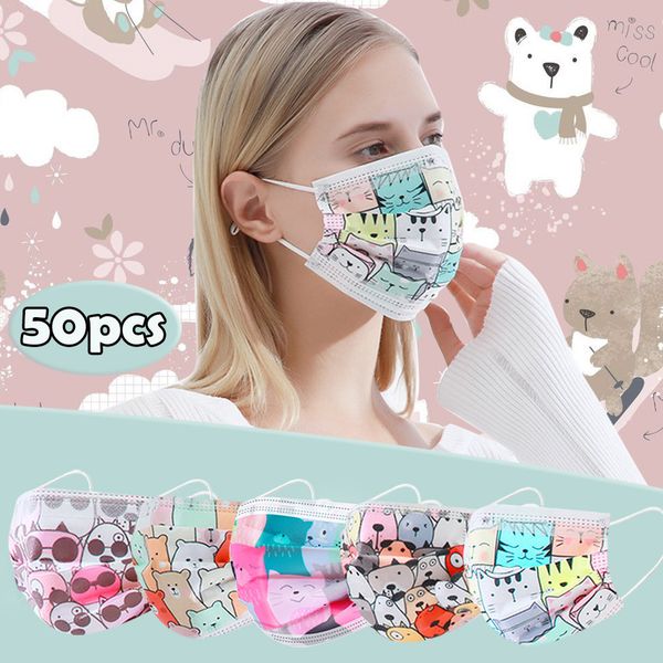 

50pcs disposable non-woven face fashion 3 layer printing patterned mouths mouth mask with design cubrebocas