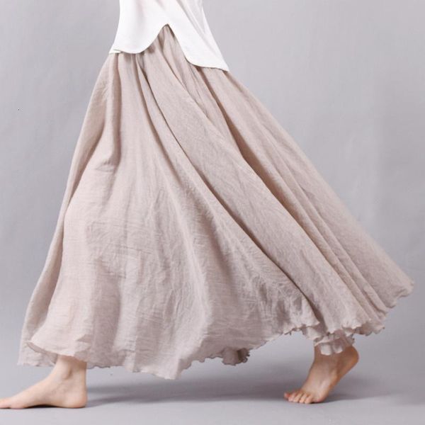 

новые моды женщины boho vintage pliated maxi юбка 2020 летняя эластичная высокая талия повседневная хлопковое белье пляжные юбки faldas saia, Black