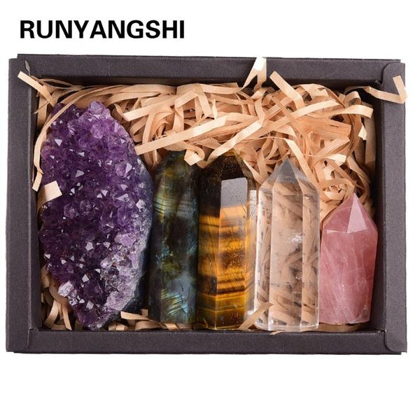 

decorative objects & figurines 1set natural rose quartz hexagonal column amethyst cluster healing wand mineral crystal point study home deco