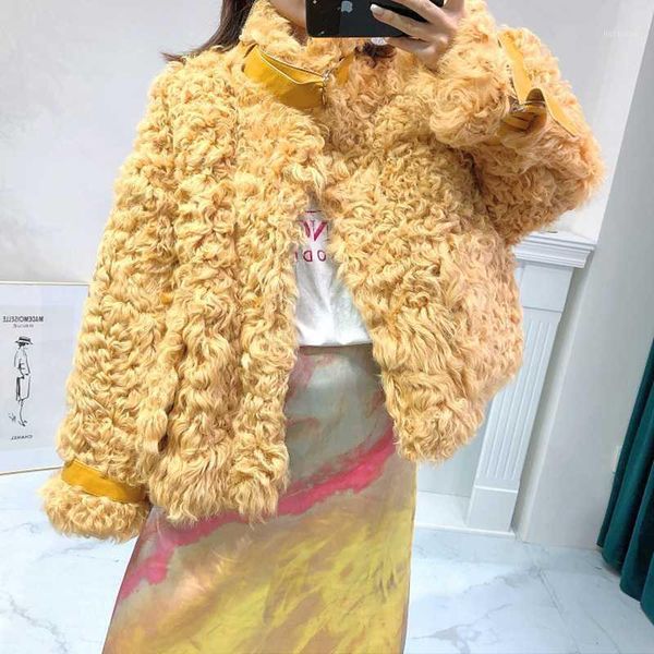 

real fur women coats 2020 winter fashion natural lamb fur outwear karakul sheep warm and thick1, Black