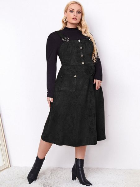 

plus zip back overall dress without 975v#, Black