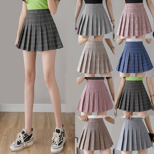 

women plaid pleated skirts kawaii high waist a line mini skirts plus size summer harajuku korean japanese school uniform, Black