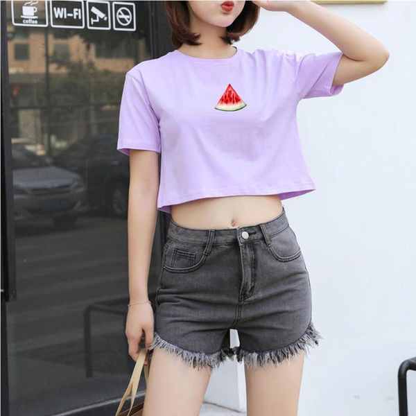 

white shirts for women crop summer cute watermelon print t-shirt o-neck korean clothing cotton for ladies female1