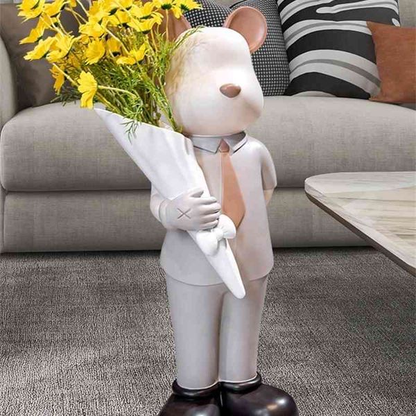 

33violent bear large vase ornament home living room floor flower arrangement dry device light luxury tv cabinet soft decoration