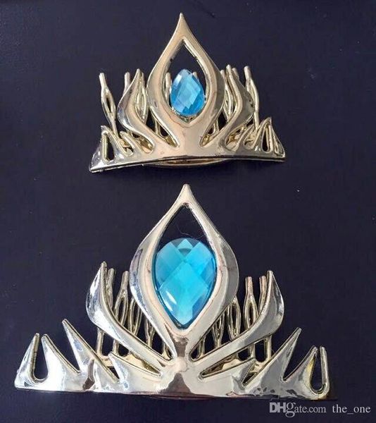 

queen coronation crown snow cosplay crown gold gold plastic crown headband frozen elastic hair bands for birth, Blue