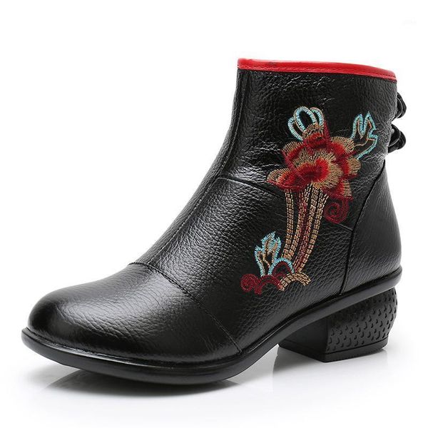

boots high-end exquisite embroidery fashion women wedding shoes thick heel comfort warm winter genuine leather1, Black