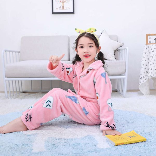 

coral cashmere autumn baby winter suit pajamas boys' and girls' thickened children's flannel housewear veo1, Blue;red
