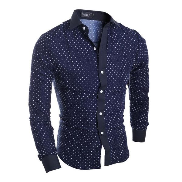 

men's casual shirts print fashion polka dot patchwork plain men shirt fitted dress long sleeve turn-down collar camisa masculina, White;black
