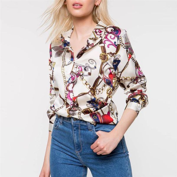 

quality womens long sleeve chains print ladies casual shirt v neck tee dropshipping blusa superior 2019 y*1, White