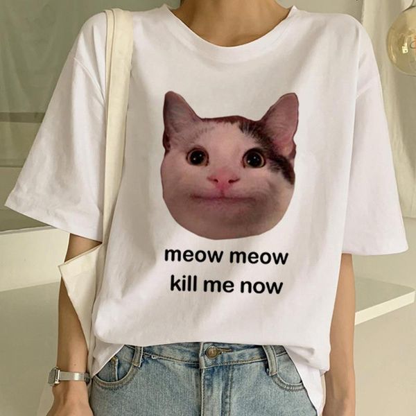 

new t shirt women casual funny cartoon cute cat print tshirt harajuku kawaii fashion t-shirts summer short sleeve tees, White