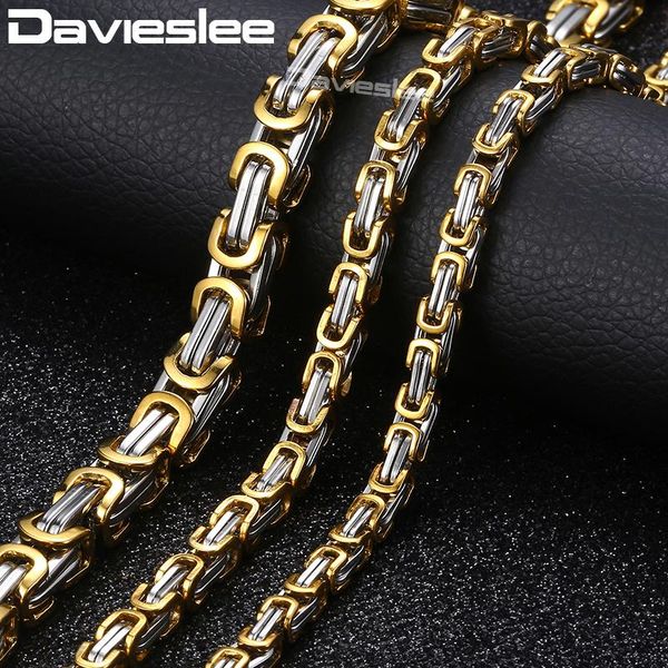 

davieslee byzantine box chain necklace for men stainless steel gold silver color mens necklace fashion jewelry 5/6/8mm lknm20