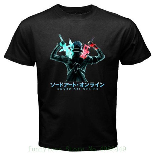 

новый sao sword art online * кирито аниме мультфильм для мужчин black t shirt размер s для 3xl забавный мальчик хлопка футболки спорт толсто