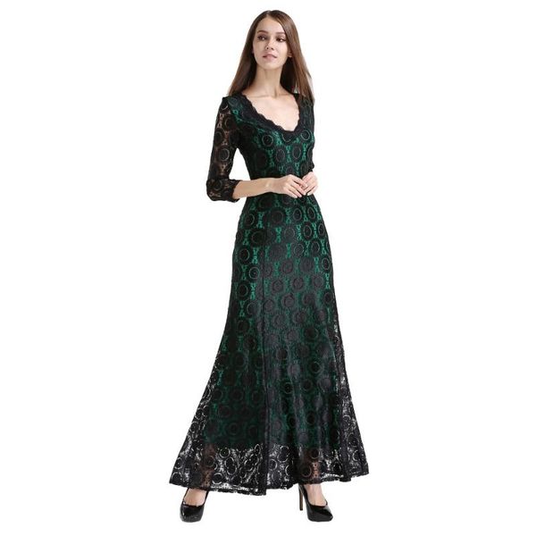 

women lace long dress summer casual robe 2020 uk green elegant prom lady maxi dresses big size evening party gown vestido, Black;gray