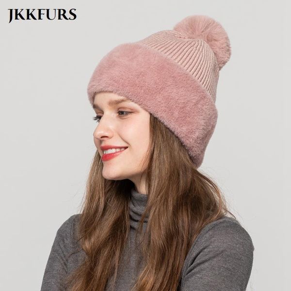 

new women's pompom hat knitted acrylic beanies with faux fur balls thick warm soft ladies hat fake fur pompoms beanie hats s7630, Blue;gray
