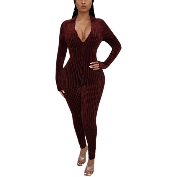 

vicabo knitted deep v neck womens long sleeve stretch jumpsuit female leotard bodycon playsuit pants, Black;white