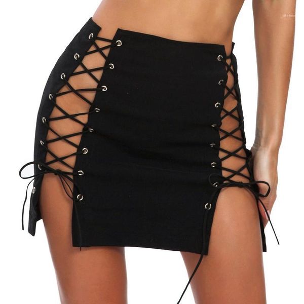 

new cowgirl short skirt super nightclub high waist hip a line women skirt style summer lace up women cusual skirts1, Black