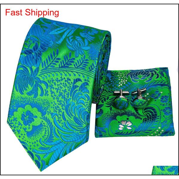 

fast shipping floral tie green bule hanky cufflinks sets men's 100% silk ties for men formal wedding qylgzg new_dhbest, Black;blue