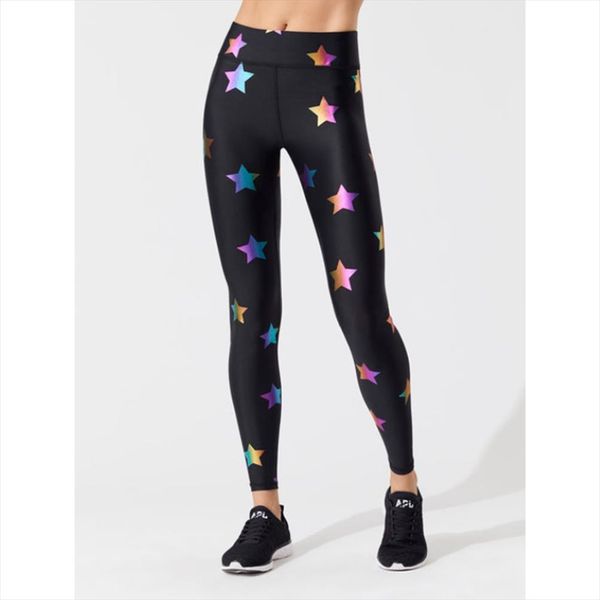 

2020 new fashion colored stars pattern digital printed skinny breathable leggings gifts for ladies drop shipping, Black