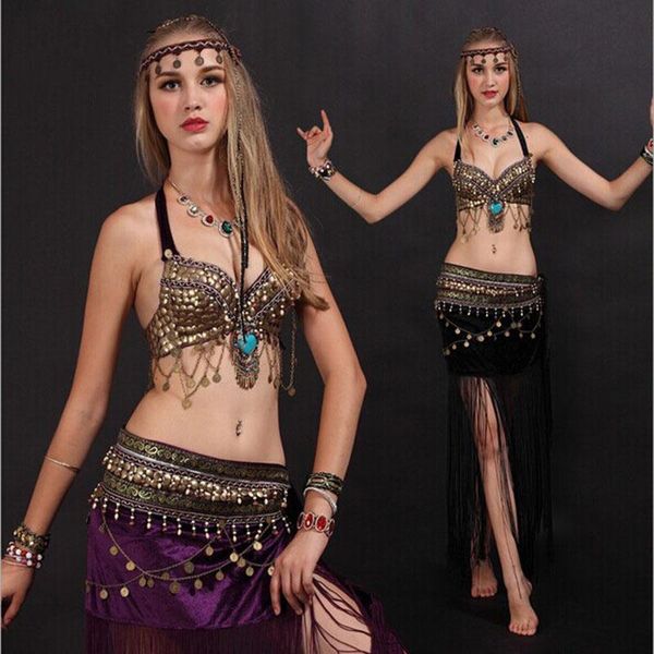 

women tribal belly dance costume set egyptian dance wear nmmc011, Black;red