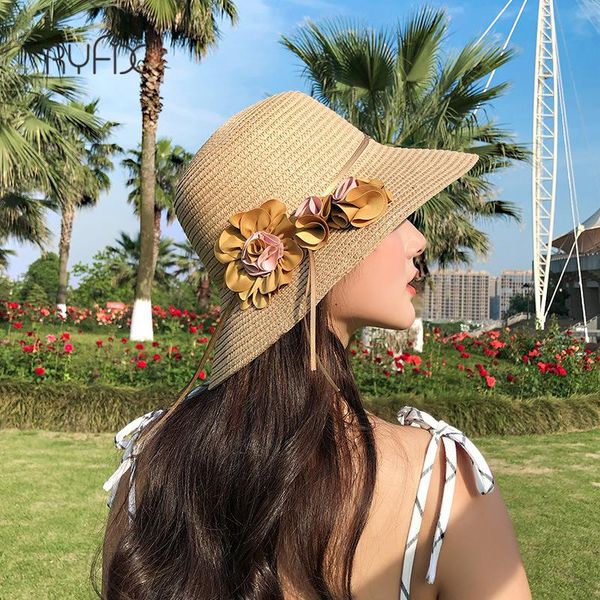 

wide brim hats female handmade crochet large foldable straw for women summer sun hat fashion beach women's jx50, Blue;gray