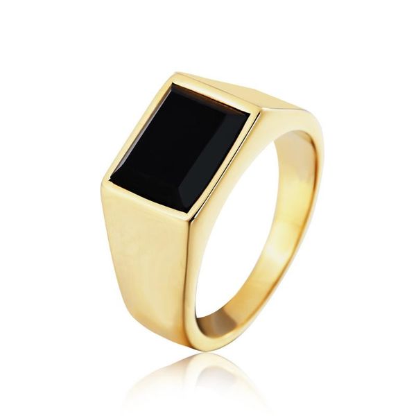 

cluster rings vintage fashion gold/silver color stainless steel big black stone square men ring engraved male, Golden;silver