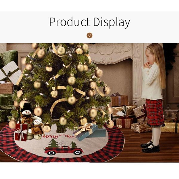 

plaid christmas tree skirt cartoon car print tree apron with xmas ornament for holiday party
