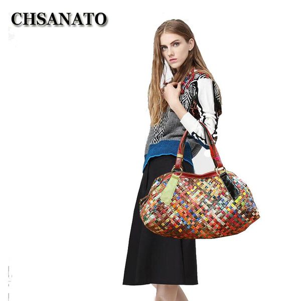 

chsanato unique stylish woven knitting genuine leather ladies tote bags designer handbags colorful purses