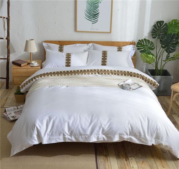 

100% cotton 4pcs  king size bedding set euro double bed linen with 200cm 240cm duvet quilt covers white l bed sheet set