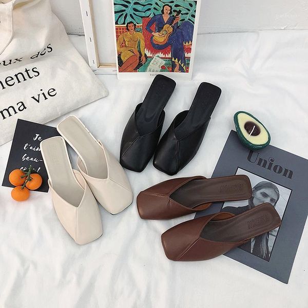 

slippers flat shoes female cover toe ladies' low loafers luxury slides slipers women designer 2021 soft rome pu basic fashion1, Black