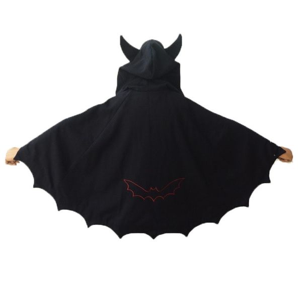 Fleece Poncho Hoodie Cloak Casaco Inverno Mulheres Dia das Bruxas Gótico Punk Black Devil Bat Demon Demon Traje Lolita Ougji Hood para Meninas 201204