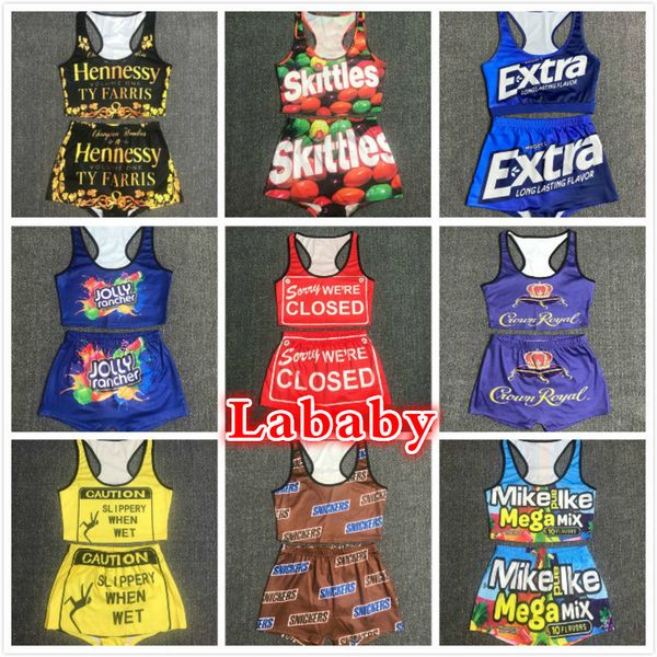 

women yoga pants two pieces set designer slim letter printed sleeveless vest shorts ladies new fashion pants 2021, Gray