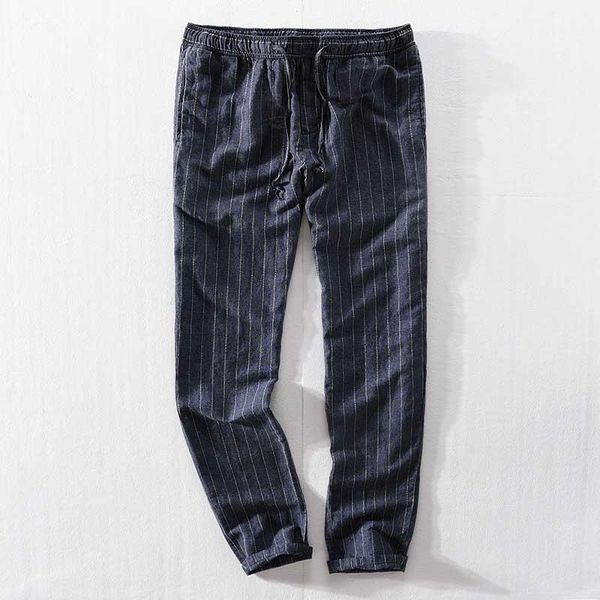 

spring summer new fashion retro stripe linen pants men casual hip hop pants straight loose baggy trousers male urban joggers1, Black