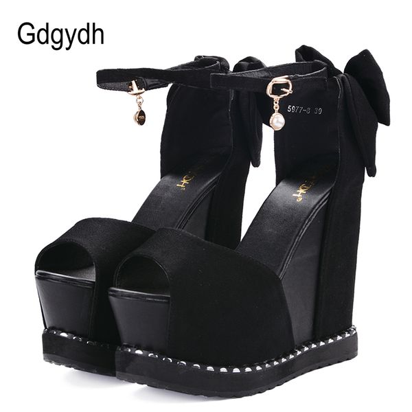 

gdgydh open toe summer wedges female sandals super high heels cover shoes casual party flock platform sandals woman crystal y200702, Black