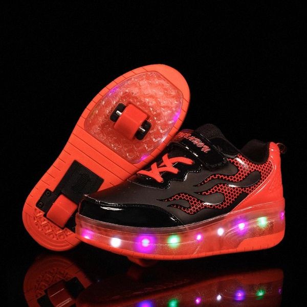 

two wheels pink blue red luminous sneakers led light roller skate shoes for children kids led shoes boys girls #ai2i
