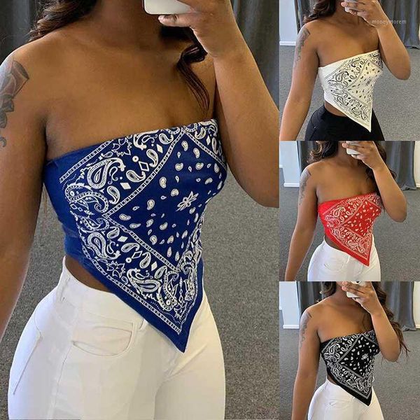 

camisoles & tanks vintage print tank women sleeveless irregular crop vest ladies backless bustier korean casual streetwear1, Black;white