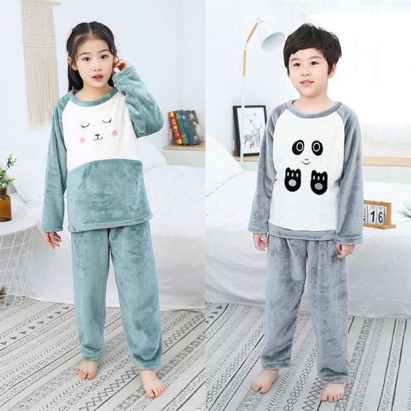 

girls embroidered flannel new suit boys warm pajamas for autumn and winter, Blue;red