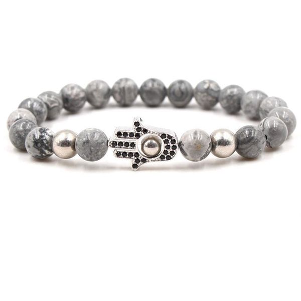 

cz zircon bracelet fatima palm stone bracelet natural stone bead bracelet, Golden;silver