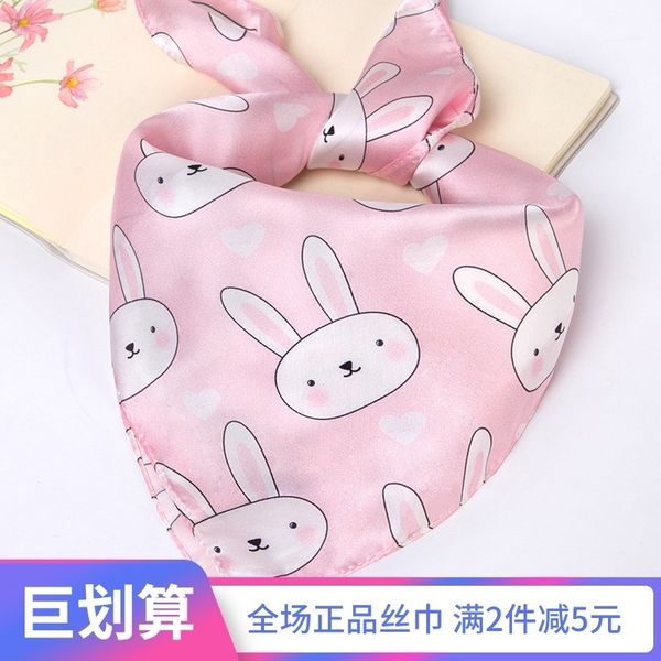 

girls autumn and winter children mulberry silk small square baby korean triangle scarf cartoon scarves, Blue;gray