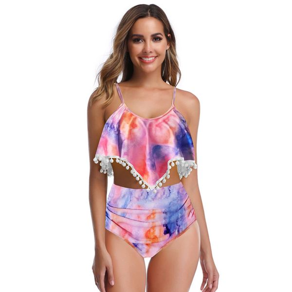 Designer Swimwear Borla Flor Rosa Impresso Cintura Alta Dois Peças Conjunto de Biquíni Tankini Swimsuit Mulheres Beachwear Beachwear Bather Bathing Terno