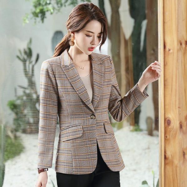 

women's suits & blazers professional blazer 2021 long-sleeved plaid ladies jacket temperament slim office suit winter, White;black