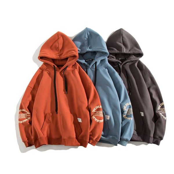 

men's hoodies & sweatshirts man autumn and winter plus velvet hooded male japanese trend wild loose hoodie jacket, Black