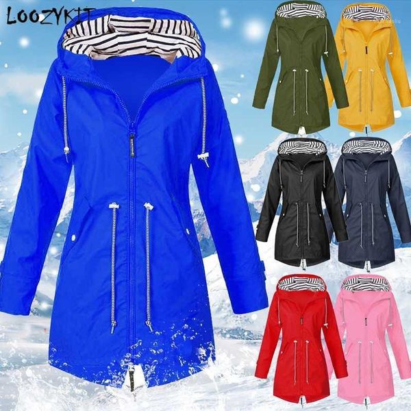 

outdoor jackets&hoodies loozykit women jacket coat waterproof transition raincoat 2021 hiking clothes lightweight fashion plus size1, Blue;black