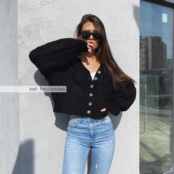 

2020 new korean knitwear women's long sleeve knit cardigan knitted sweater women's fall winter coat drop shipping, White;black