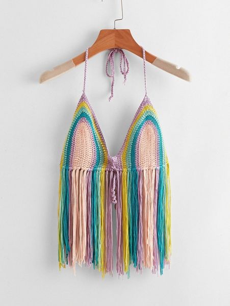 

fringe hem tied backless colorblock cover up 658n#, White;black