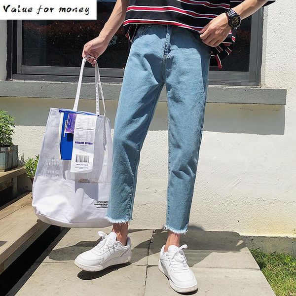 

men's jeans summer slim fashion washed solid color casual straight jean pants men streetwear wild hip hop denim trousers mens, Blue