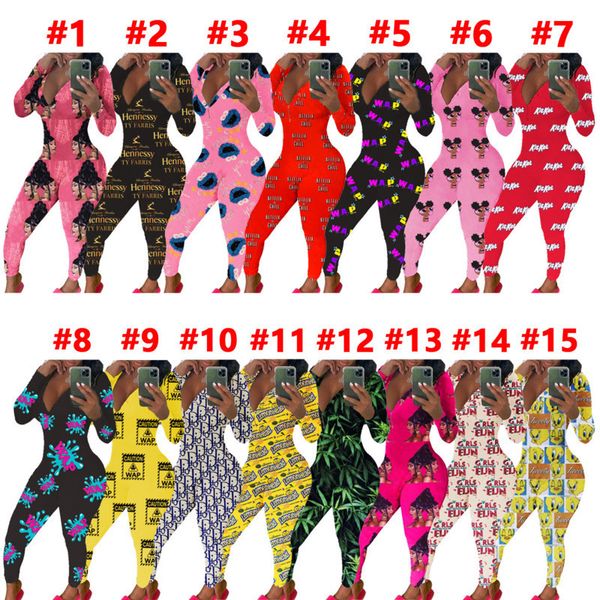 

женщины комбинезон sexy тонкий повседневные письма мультфильмы pattern printed v-образным вырезом с длинным рукавом брюки женские главная пи, Black;white