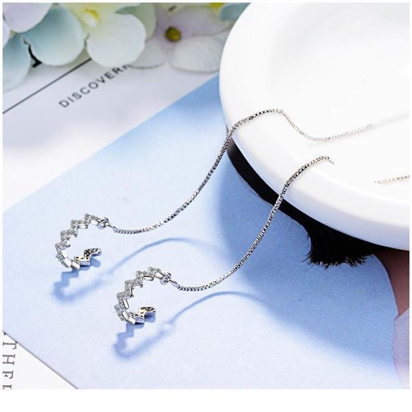 

women earcuff clip on earrings for girl cz ear cuff non pierced earring with chain tassel no without hole cartilage jllupr, Silver